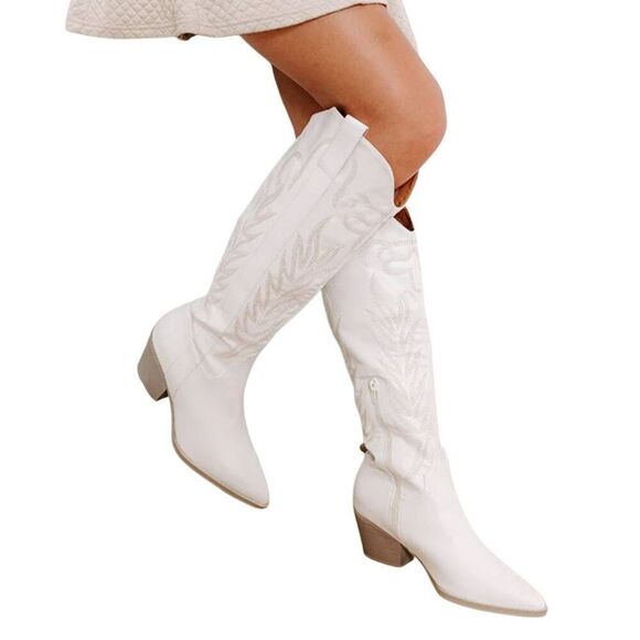 Pink Lily Beautiful New In Box Tall Shania White Cowboy Boots Size 6 - Picture 3 of 10